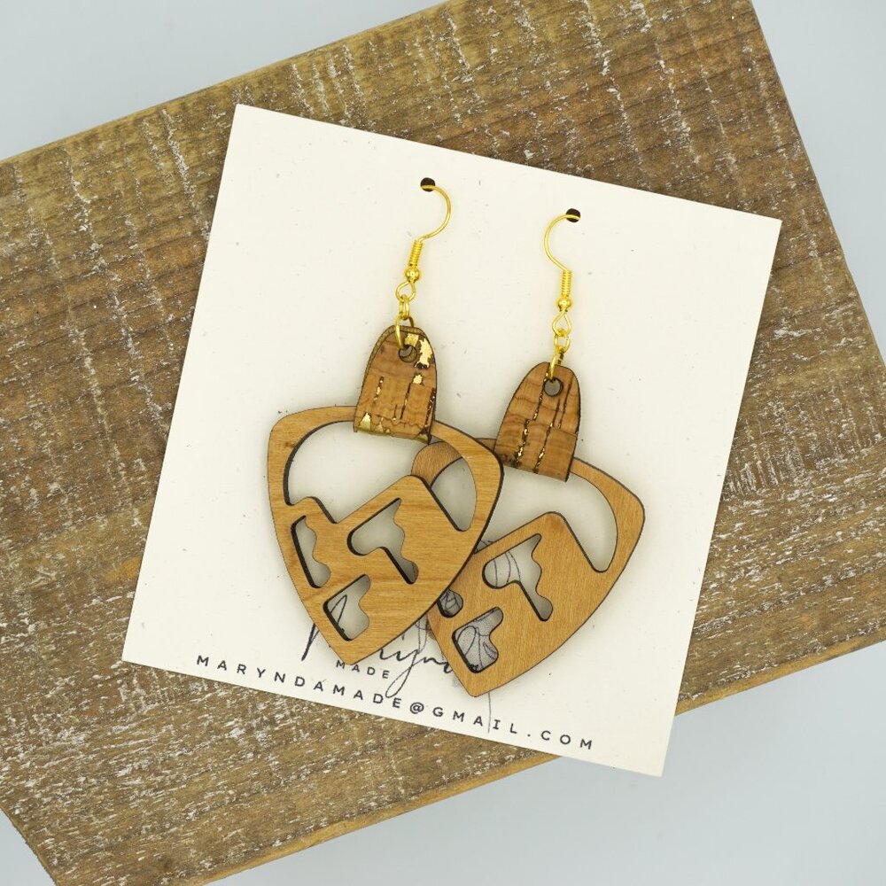 Cherry Wood and Cork Earrings | Nature-Inspired Jewelry | Lightweight Statement